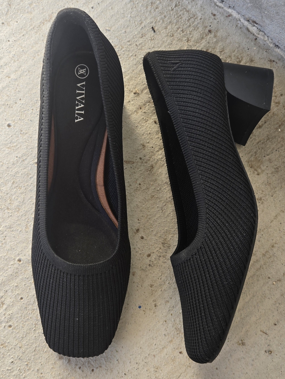 Vivaia‎ Black Knit Block Heel Pumps - Comfortable Everyday Heels